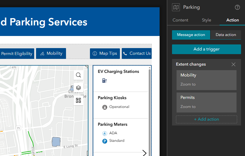 Map Widget Action Tab