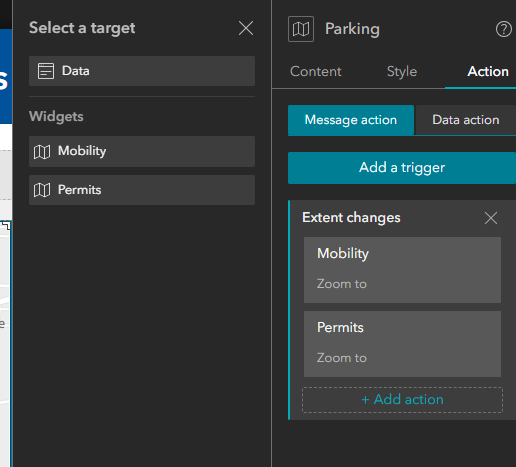 Action Tab Side Window to Select Map Widget Target