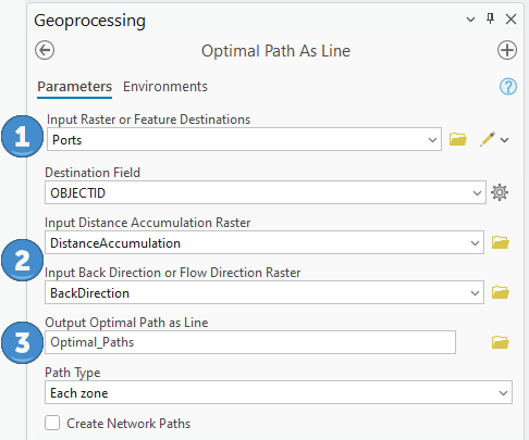 Setting these parameters for the Optimal Path as Line is the second step in calculating an optimal sailing route.