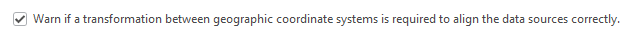 Turn on warnings for geographic transformations