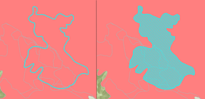 On the left, selection with no fill. On the right, selection with hatched fill