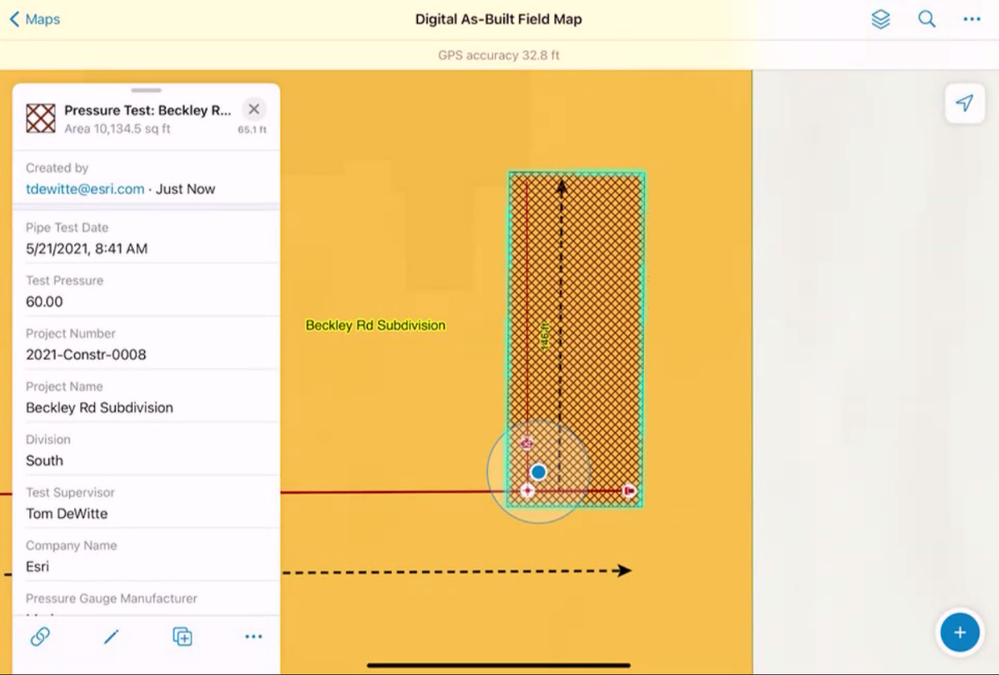 ArcGIS Field Maps Documenting a Pressure Test