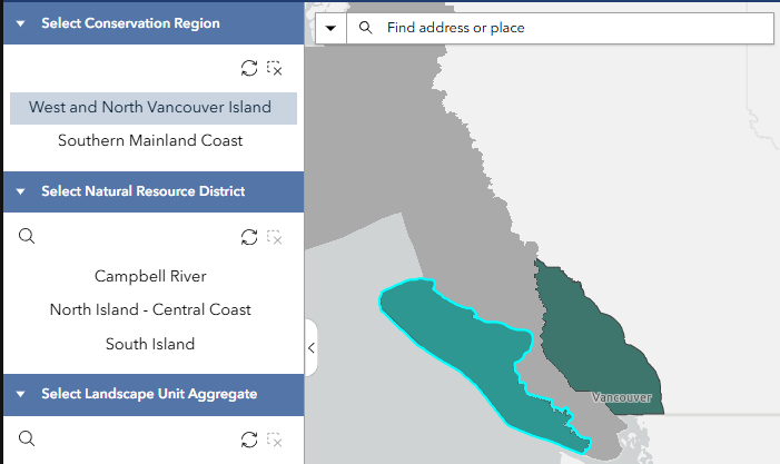 1. Selecting Region from List - filters Districts
