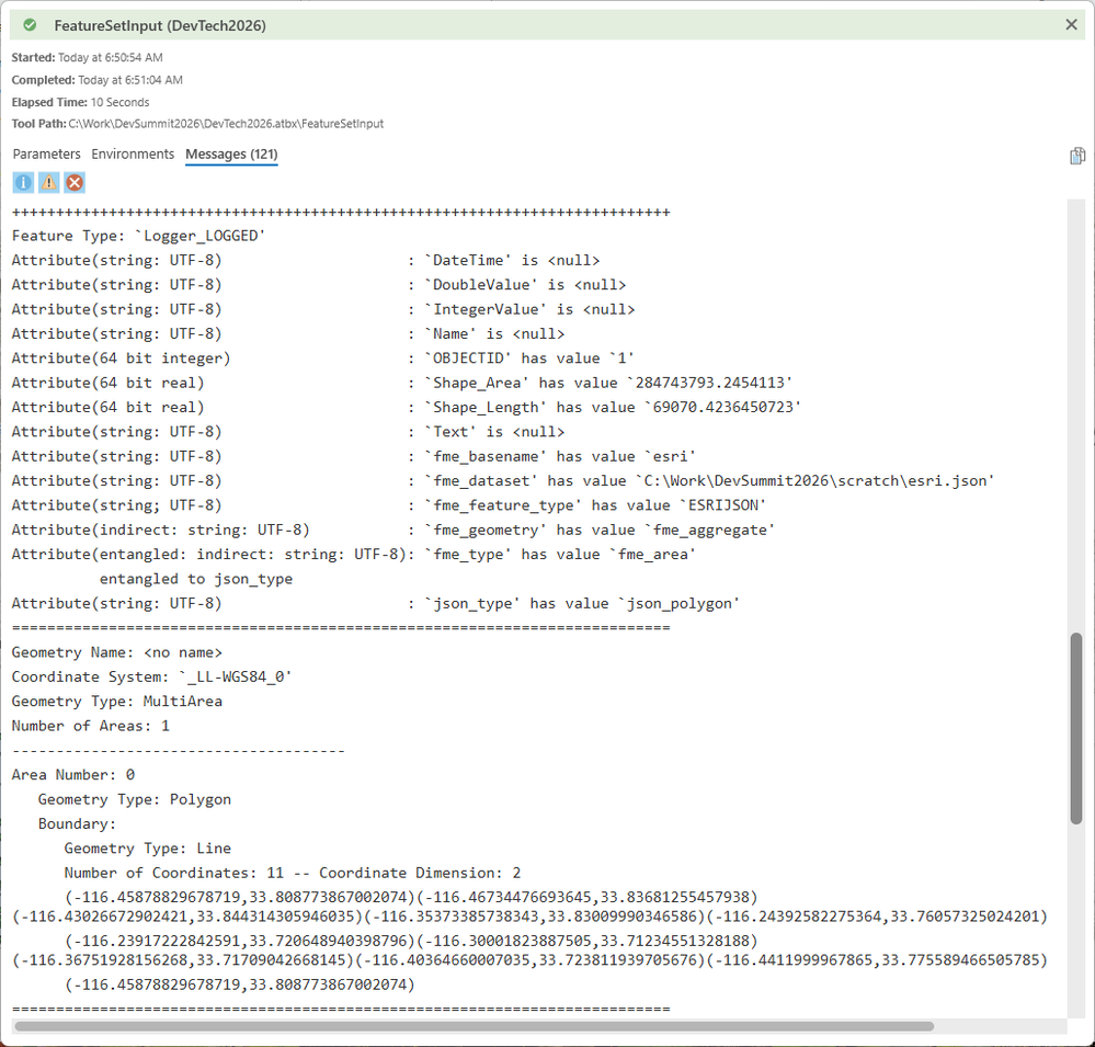 FeatureSetInput runtime details