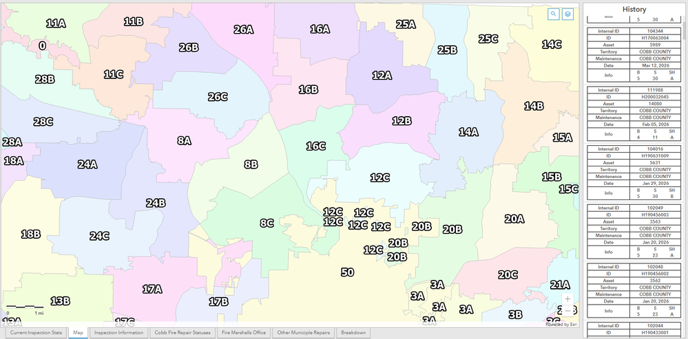 An interactive map by Robert Phillips that visualizes fire service inspection  and maintenance territories across Cobb County, Georgia.