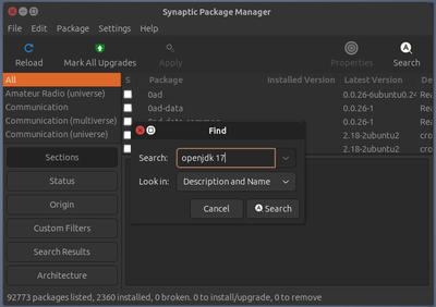Search for openjdk 17