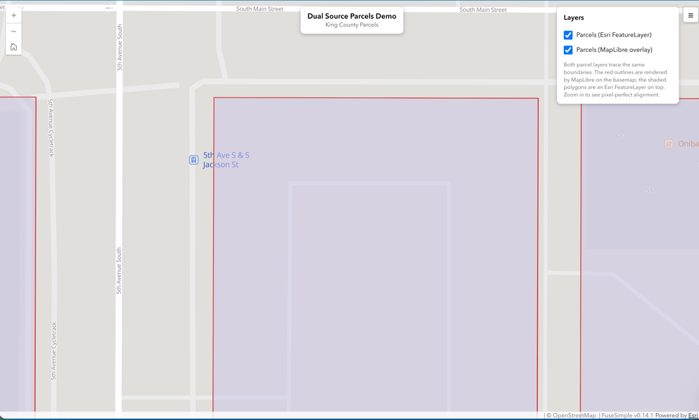 Alignment between Esri and MapLibre parcels