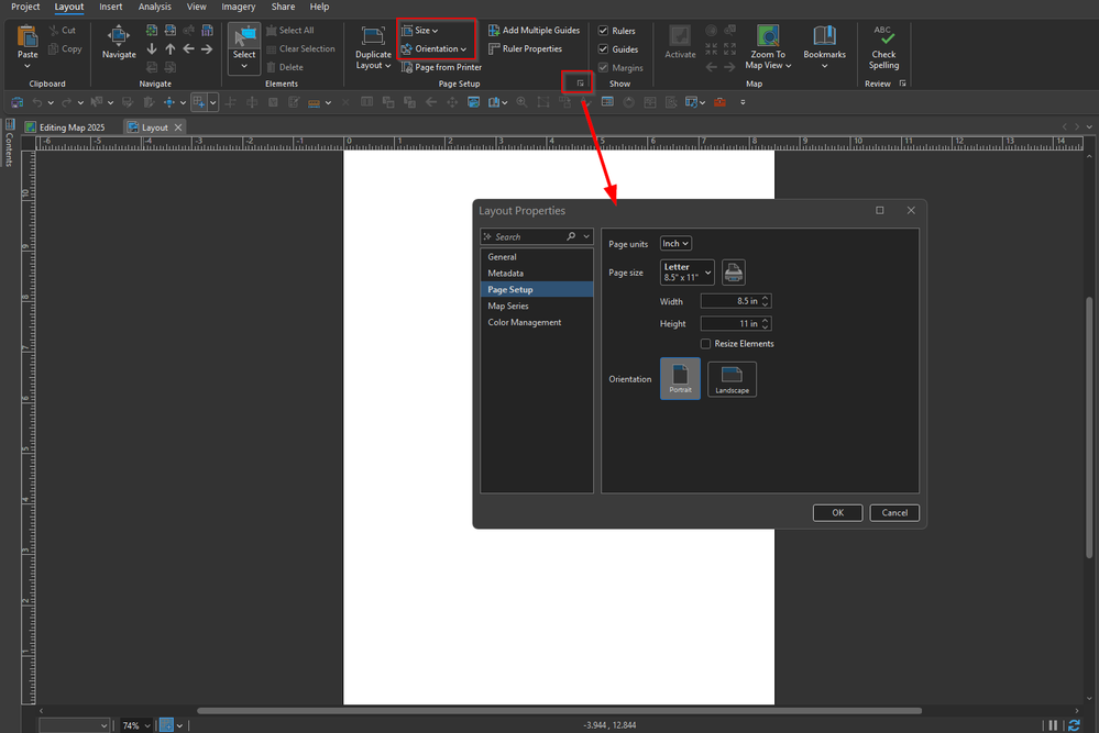 How to setup the layout size in ArcGIS Pro