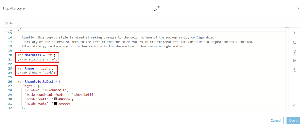 The pop-up style’s arcade with configurable variable highlighted