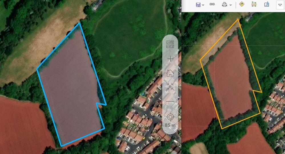 Side by side comparison of Survey123 beta submission (left) vs. appearance in AGOL webmap (right)