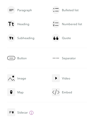 Available block options