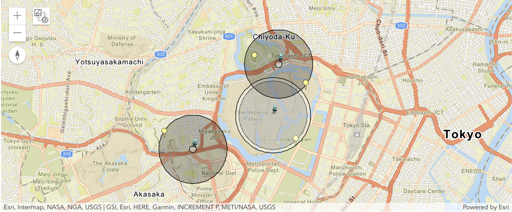 500m 圏内にある建物(公園)を検索した場合
