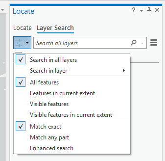 Locate Tool - Layer Search options