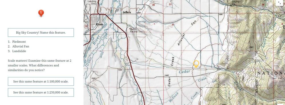 Story map with map action on an educational theme (geomorphology).