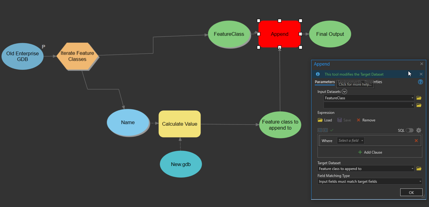 Help appending all of the feature classes in one e... - Esri Community