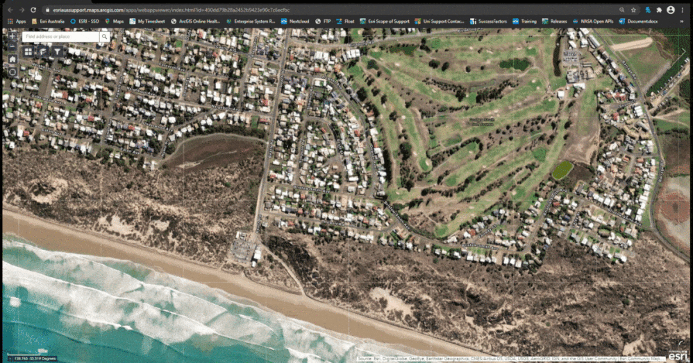Example Output: Points collected in QuickCapture with a 10m Distance Threshold and public Web AppBuilder app with an 'in the last 0.5 minutes' Filter widget enabled, for a car driving through a local neighbourhood