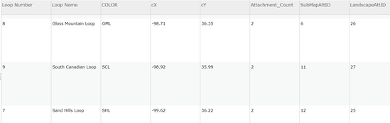 Excerpt of Feature Class Table, showing custom fields: Attachment Count, IDs of Attachments