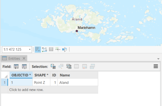 Feature class in file geodatabase, shape visible in map.