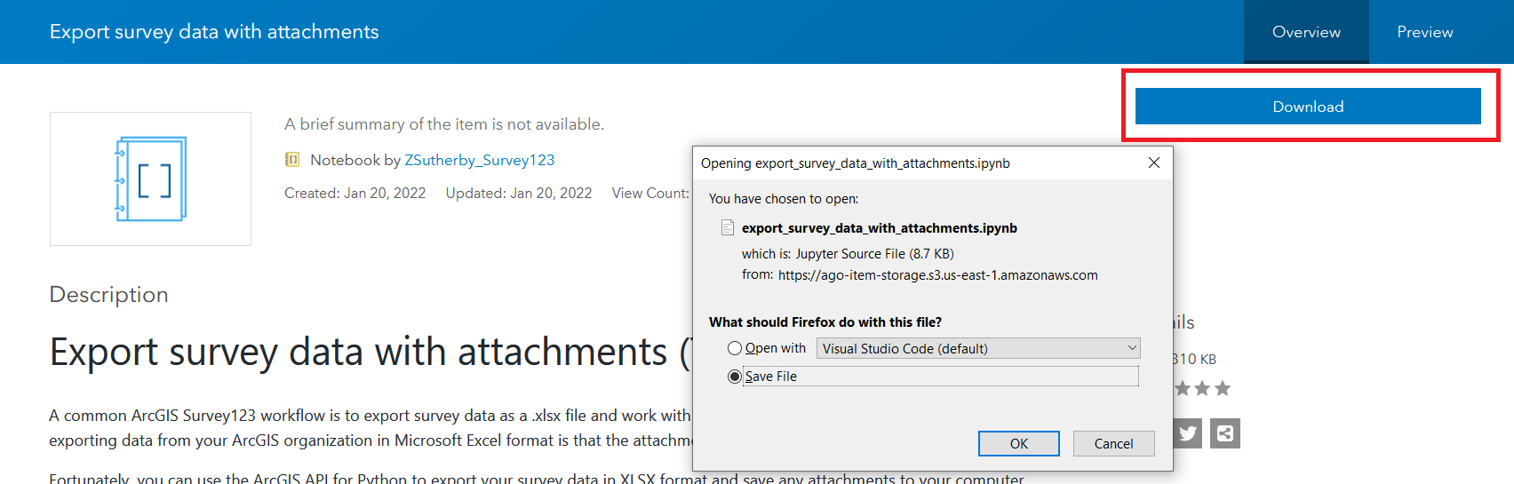 Download Survey123 data (with attachments)