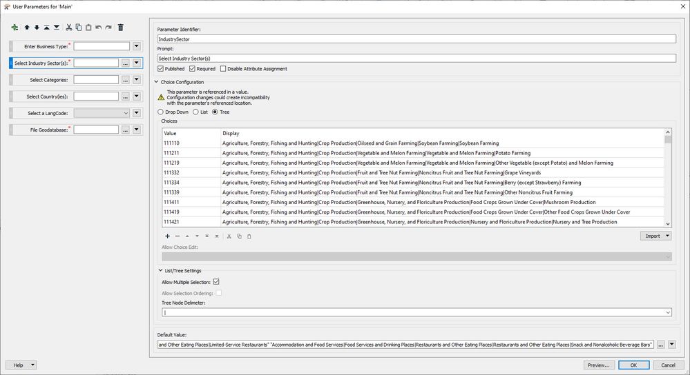 Choice Tree Parameter Configuration