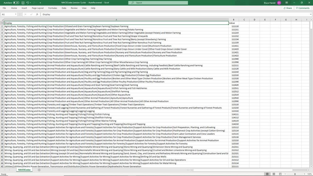 Industry Parameter Import CSV