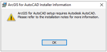 ArcGIS for AutoCAD halted installation notification.