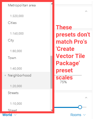 Scale presets for MapViewer should match  'Create Vector Tile Package' presets