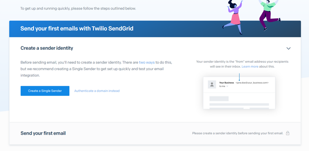 Create a sender identity after you sign into SendGrid
