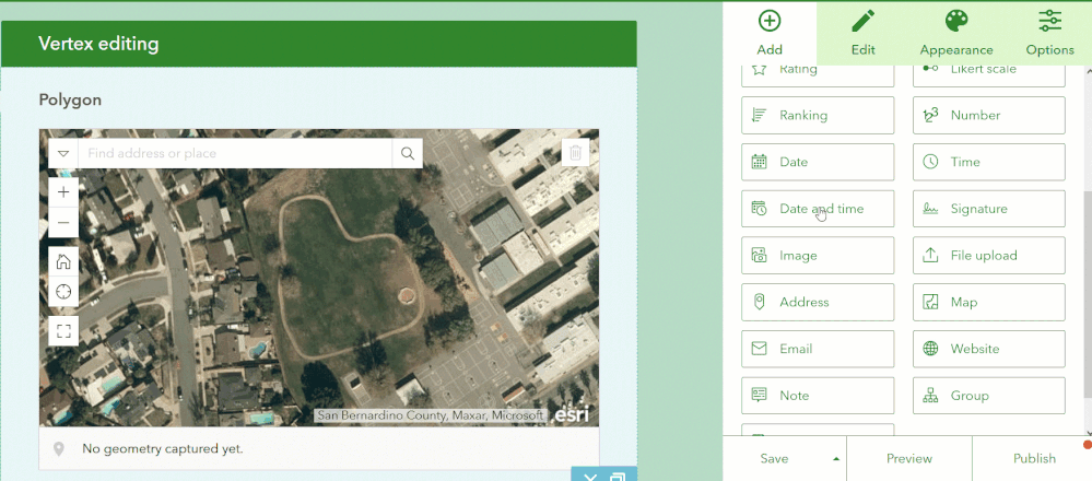Enabling vertex editing in Survey123 web designer