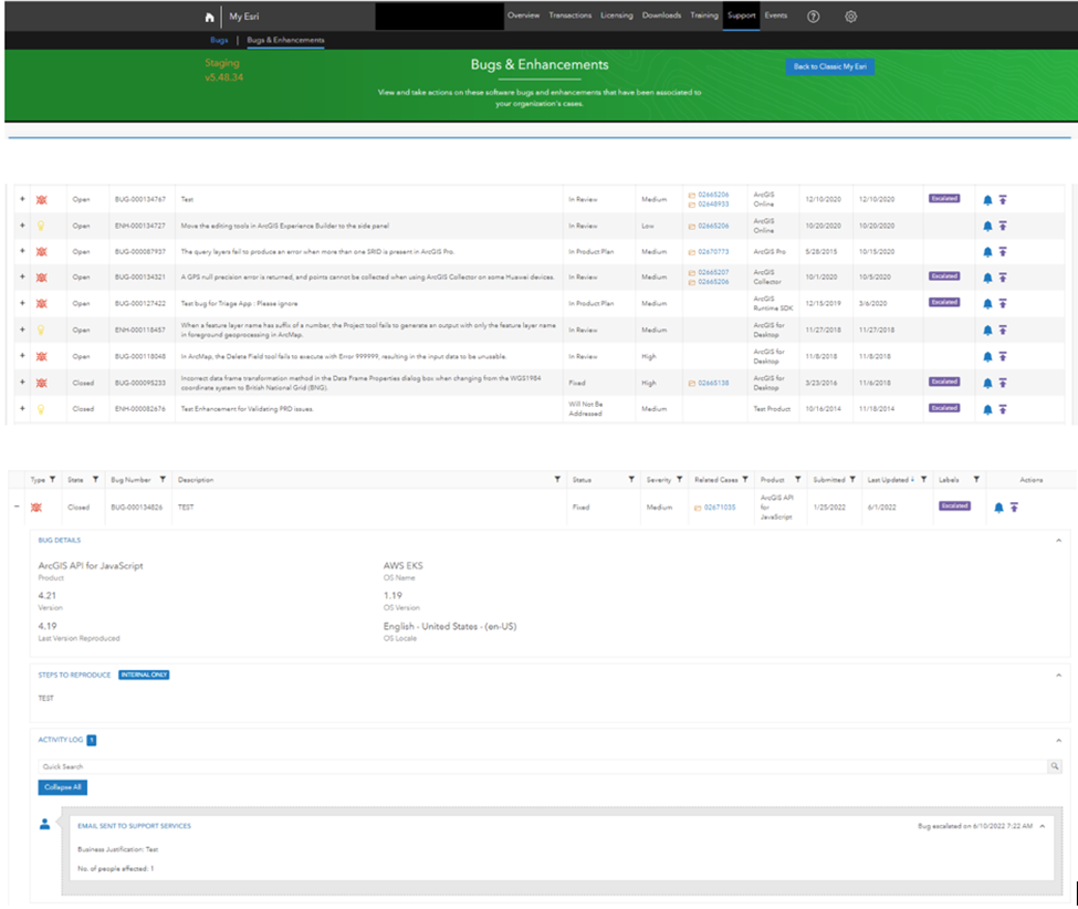 Support Cases, Bugs And Enhancements Added To The ... - Esri Community