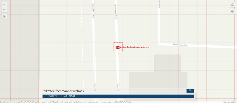 Das what3words-Widget in einer ArcGIS Experience