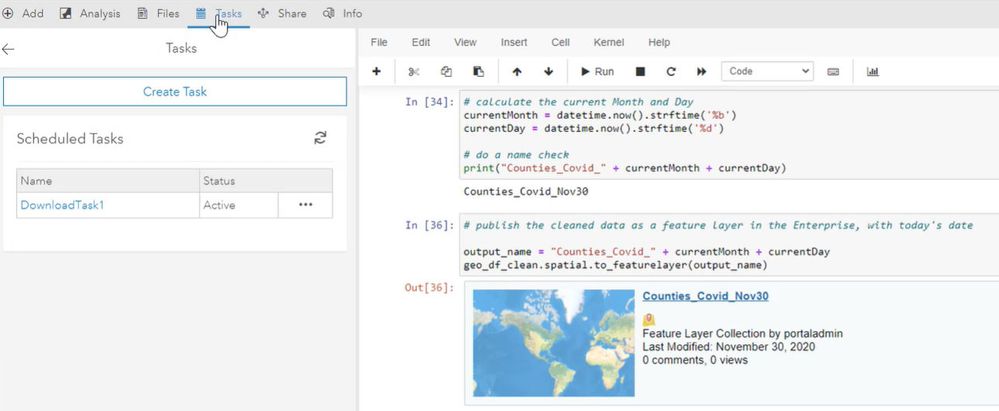 Interface to create a task in ArcGIS Notebook Server