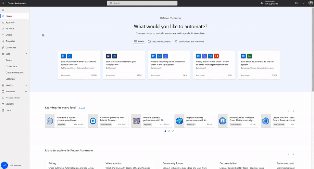 A looping screen capture of a user creating a new Flow in Power Automate using the Salesforce Connector