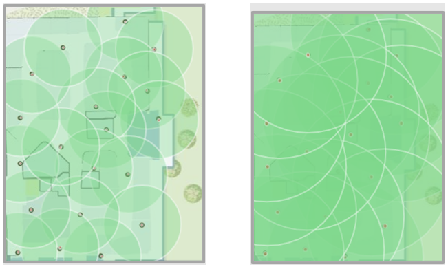 Images showing how beacon signals overlap at different power levels