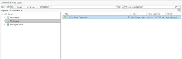 Overwrite Web Layer search under My Groups find group name then find item.JPG