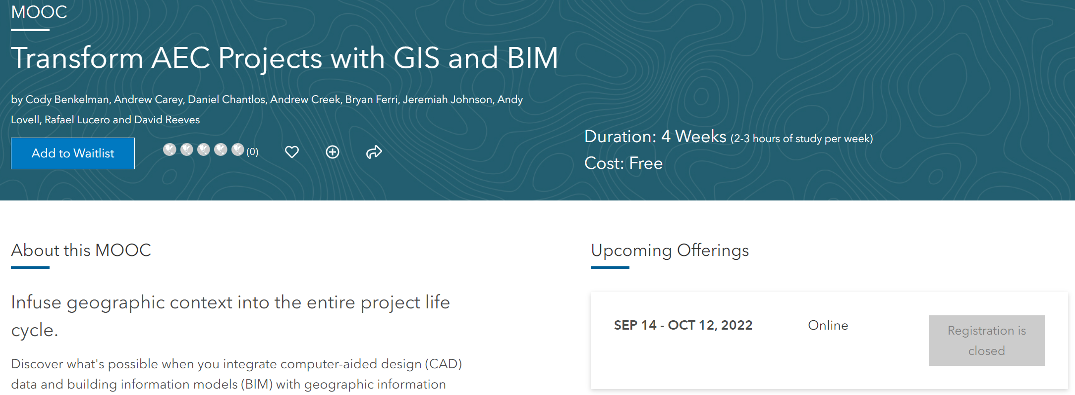 MOOC: Transform AEC Projects with GIS and BIM - Esri Community