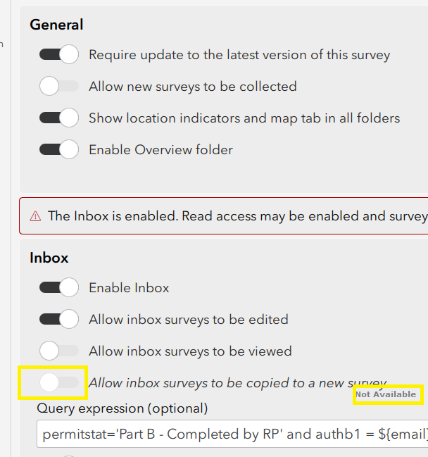 Collect off/Allow Copied not available