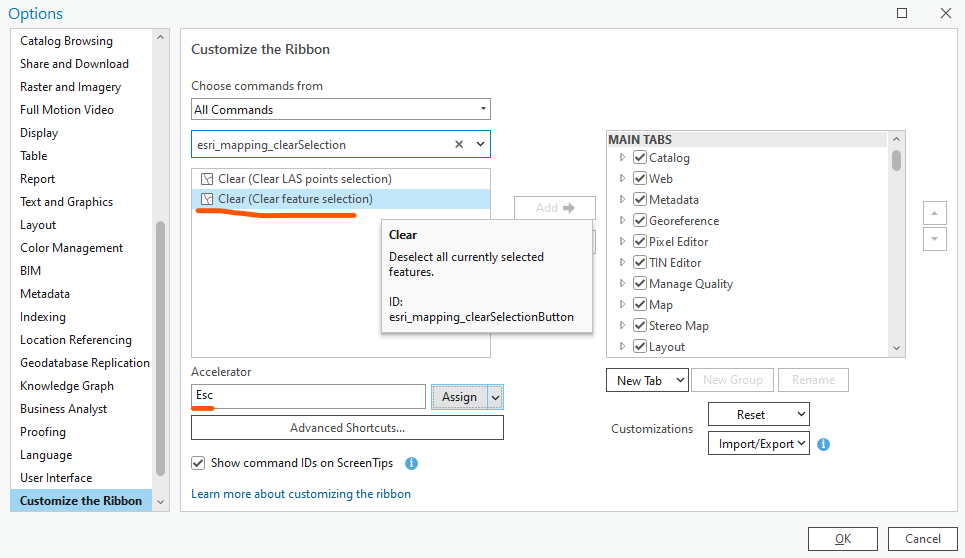 Deselect Shortcut Key Esri Community