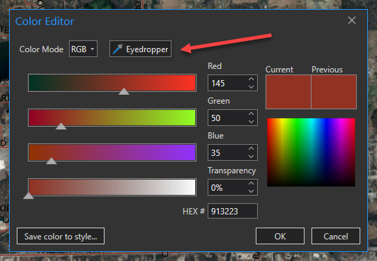 Proposed eyedropper on Color Editor pane.