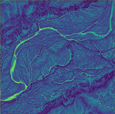 TWI with Surface Parameters Slope and Least-Cost Flow Accumulation