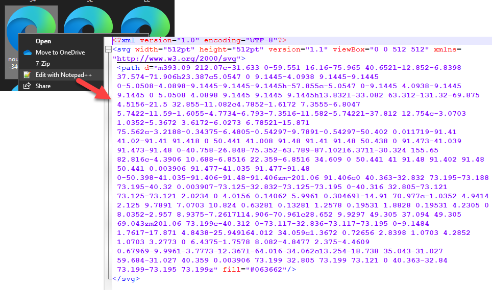 SVG Opened in Notepad++