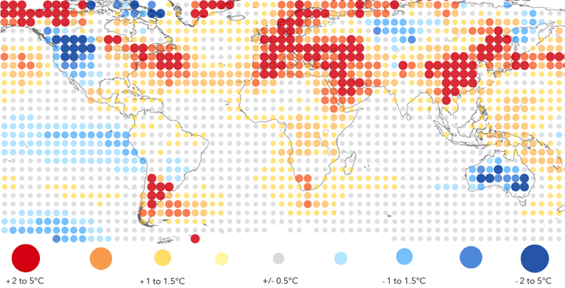 Strong anomalous warming is shown across Europe, North Africa, and East Asia.