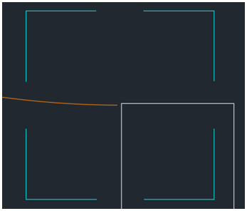 The plug-in marks (cyan) a door swing arc (brown) where it undershoots a wall (gray)