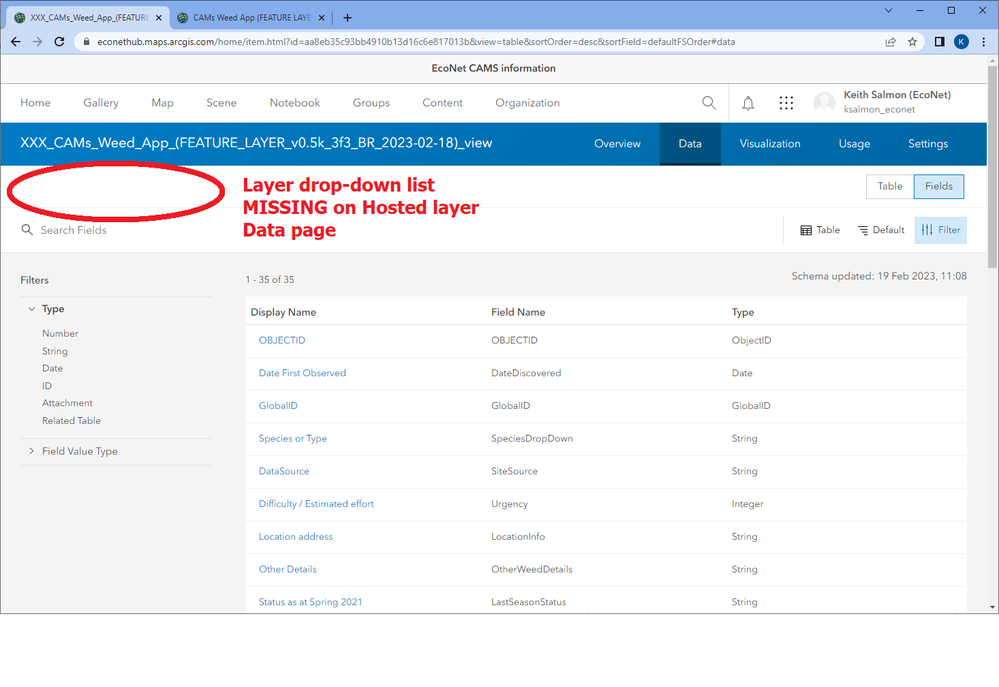 230219 Layer drop-down list MISSING on Hosted layer Data page.png 230219 Layer drop-down list MISSING on Hosted layer Data page.png