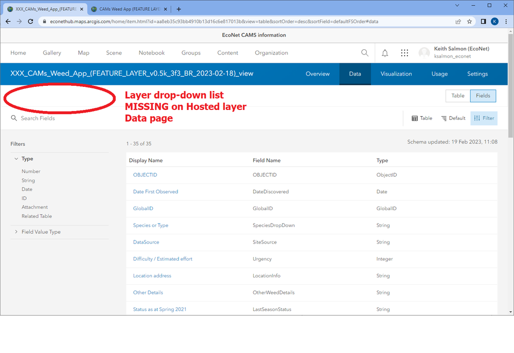 230219 Layer drop-down list MISSING on Hosted layer Data page.png
