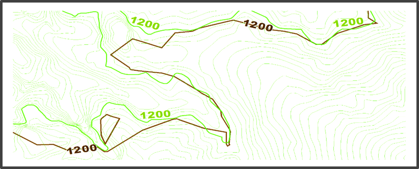 Brown is 20m line; greet is detail