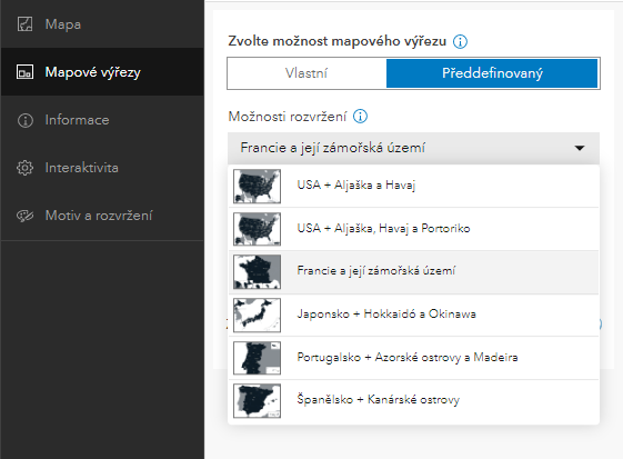 Předdefinovaná rozvržení mapových výřezů
