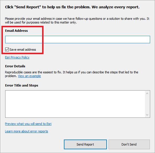 Default email address in error reports Esri Community