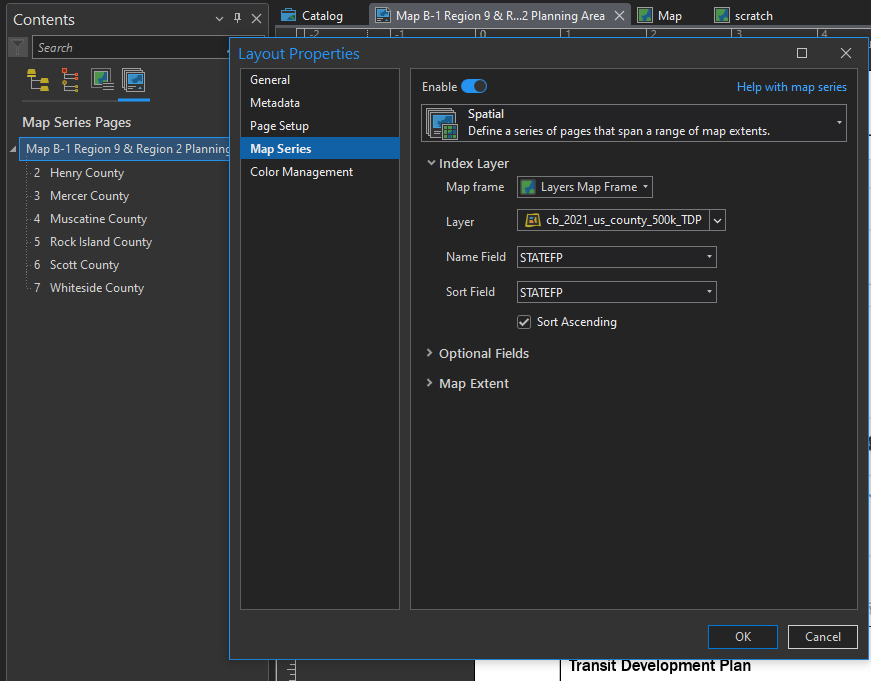 Map series - remember 'Name' and 'Sort' fields whe... - Esri Community