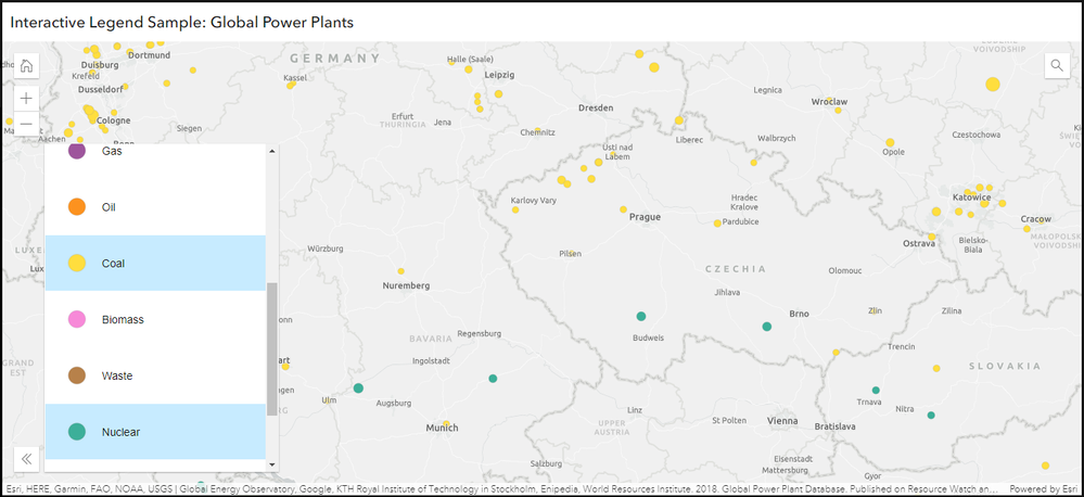 Interaktivní legenda: Výběr vrstev k zobrazení